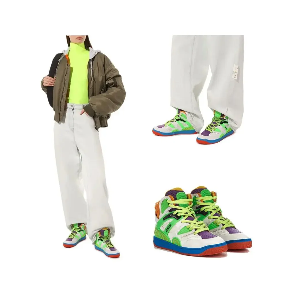 NIB Gucci Basket Dametra Women 37 US 7 High Top Sneaker Green White Purple $990 - Picture 3 of 12